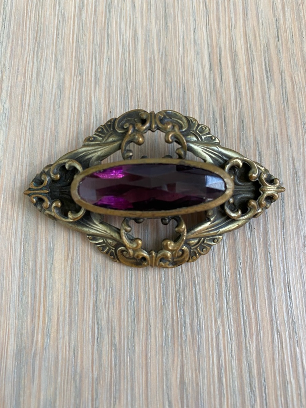 Antique Victorian Art Nouveau Amethyst Glass Jeweled Brooch - Picture 1 of 4
